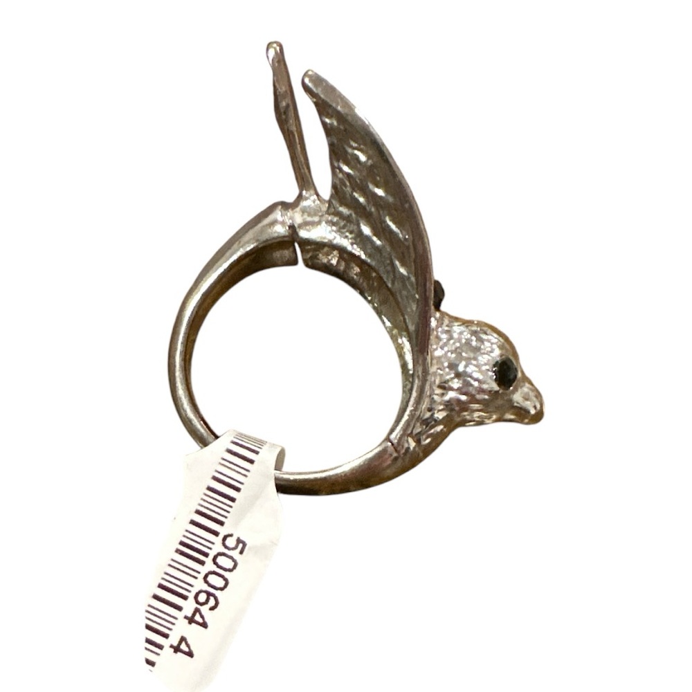 BIRD RING SILVERTONE BLACK BLING CHUNKY STATEMENT